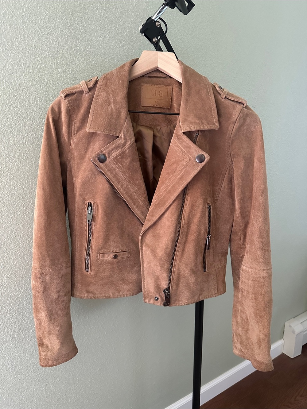 Women's Suede Moto Jacket in Tan